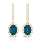 2.2 Carat Oval London Blue Topaz and Diamond Hoop Drop Earrings AAA - Rosec Jewels