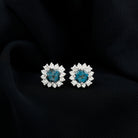 Real London Blue Topaz and Diamond Halo Stud Earrings AAA - Rosec Jewels