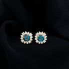 Real London Blue Topaz and Diamond Halo Stud Earrings AAA - Rosec Jewels