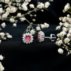 Genuine Pink Tourmaline and Diamond Halo Stud Earrings AAA - Rosec Jewels