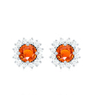 Lab Created Orange Sapphire and Diamond Stud Earrings AAAA - Rosec Jewels