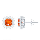 Lab Created Orange Sapphire and Diamond Stud Earrings AAAA - Rosec Jewels