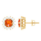 Lab Created Orange Sapphire and Diamond Stud Earrings AAAA - Rosec Jewels