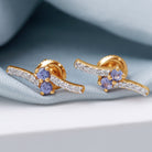 Real Tanzanite and Diamond Minimal Stud Earrings Tanzanite - ( AAA ) - Quality - Rosec Jewels