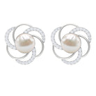 Round Freshwater Pearl Big Stud Earrings with Diamonds AAA - Rosec Jewels