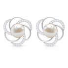 Round Freshwater Pearl Big Stud Earrings with Diamonds AAA - Rosec Jewels