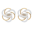 Round Freshwater Pearl Big Stud Earrings with Diamonds AAA - Rosec Jewels