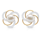 Round Freshwater Pearl Big Stud Earrings with Diamonds AAA - Rosec Jewels