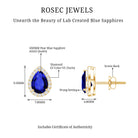 Lab Grown Blue Sapphire Teardrop Stud Earrings With Diamond Halo AAAA - Rosec Jewels