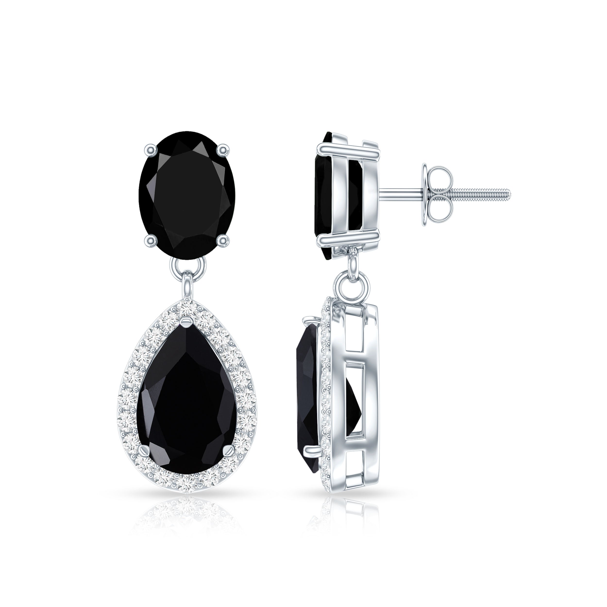 4.75 CT Lab Created Black Diamond Classic Teardrop Earrings with Diamond Halo AAAA ( Synthetic ) - Rosec Jewels