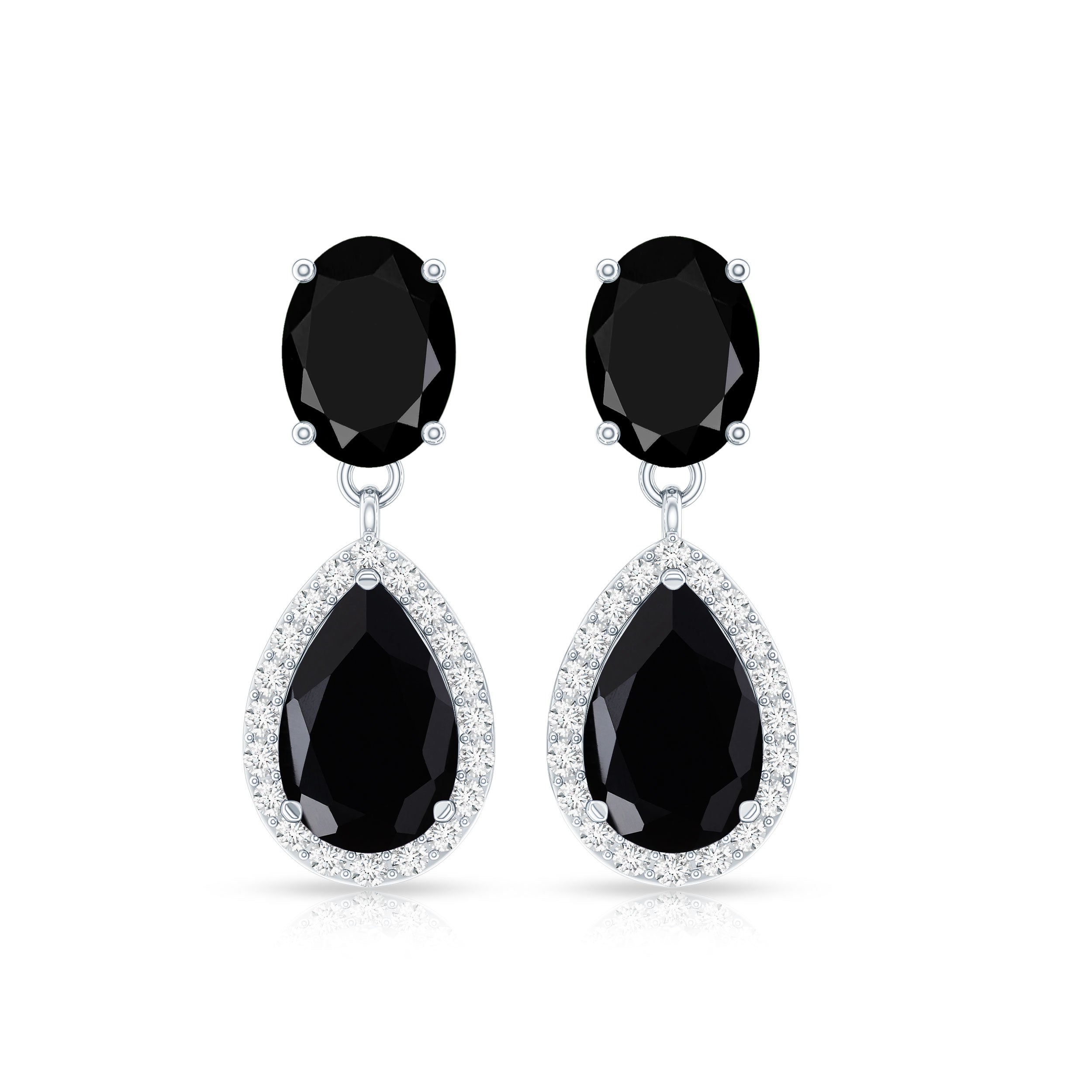 4.75 CT Lab Created Black Diamond Classic Teardrop Earrings with Diamond Halo AAAA ( Synthetic ) - Rosec Jewels