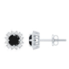 Certified Real Black Spinel Stud Earrings with Diamond Halo AAA - Rosec Jewels
