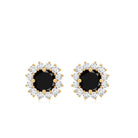 Certified Real Black Spinel Stud Earrings with Diamond Halo AAA - Rosec Jewels