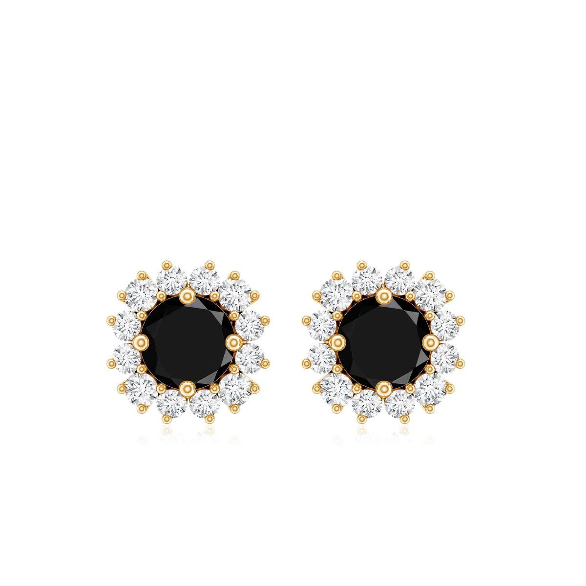 Certified Real Black Spinel Stud Earrings with Diamond Halo AAA - Rosec Jewels