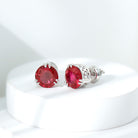 8MM Lab Created Ruby Solitaire Stud Earrings for Women AAAA - Rosec Jewels