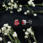 8MM Lab Created Ruby Solitaire Stud Earrings for Women AAAA - Rosec Jewels