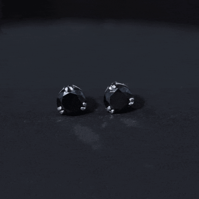 Black Onyx Solitaire Stud Earring in Claw Setting AAA - Rosec Jewels