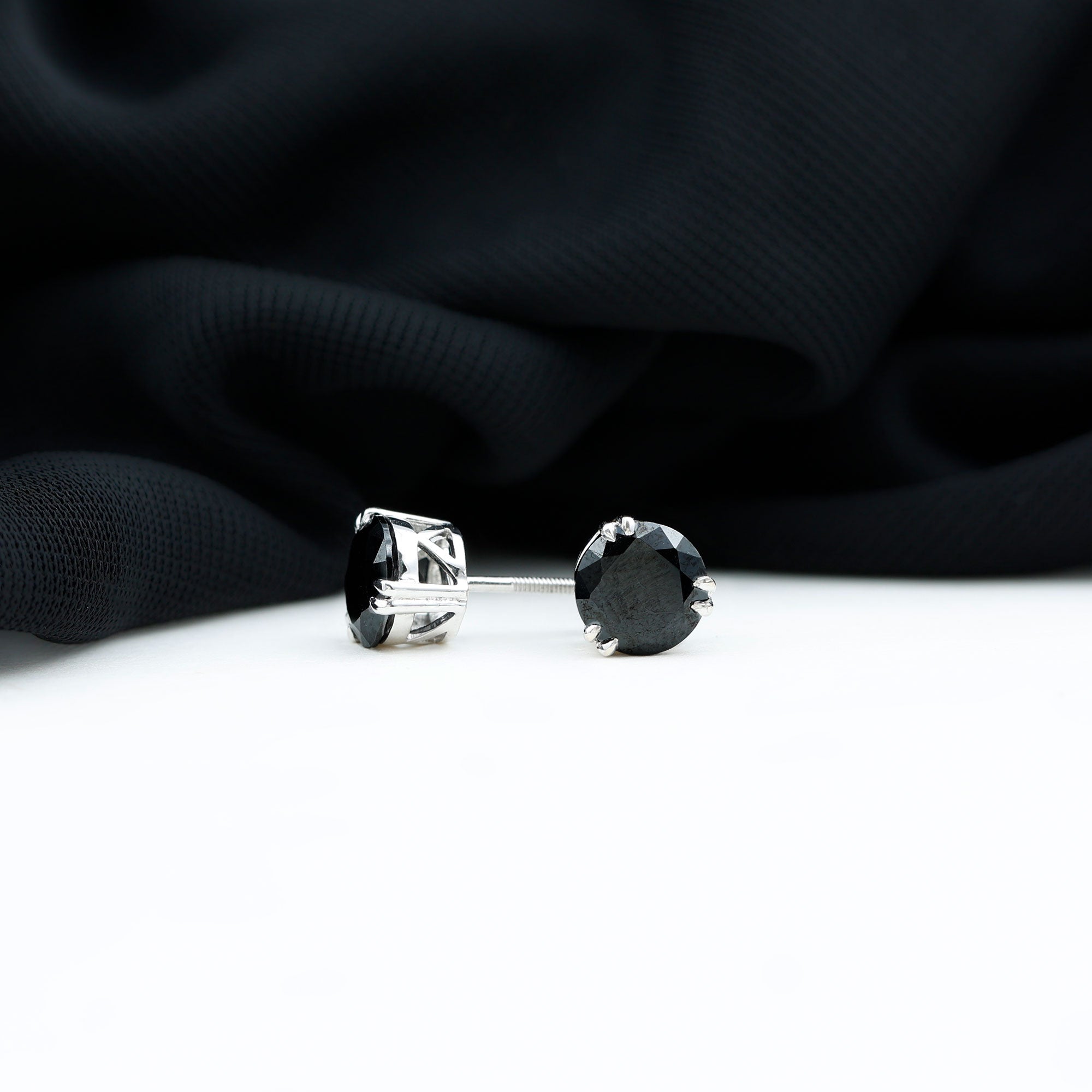 Black Onyx Solitaire Stud Earring in Claw Setting AAA - Rosec Jewels