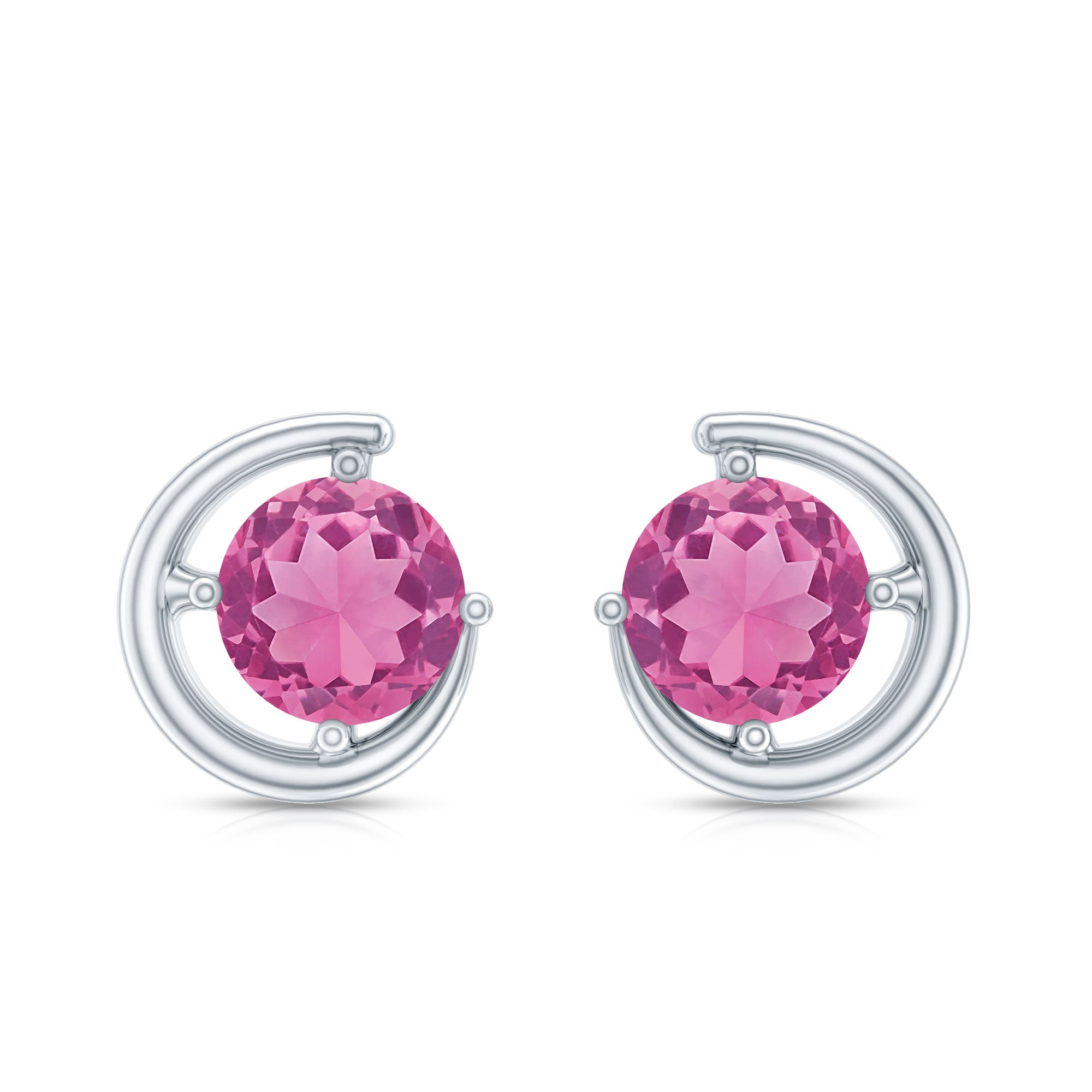 Genuine 1 Carat Pink Tourmaline Solitaire Stud Earrings AAA - Rosec Jewels