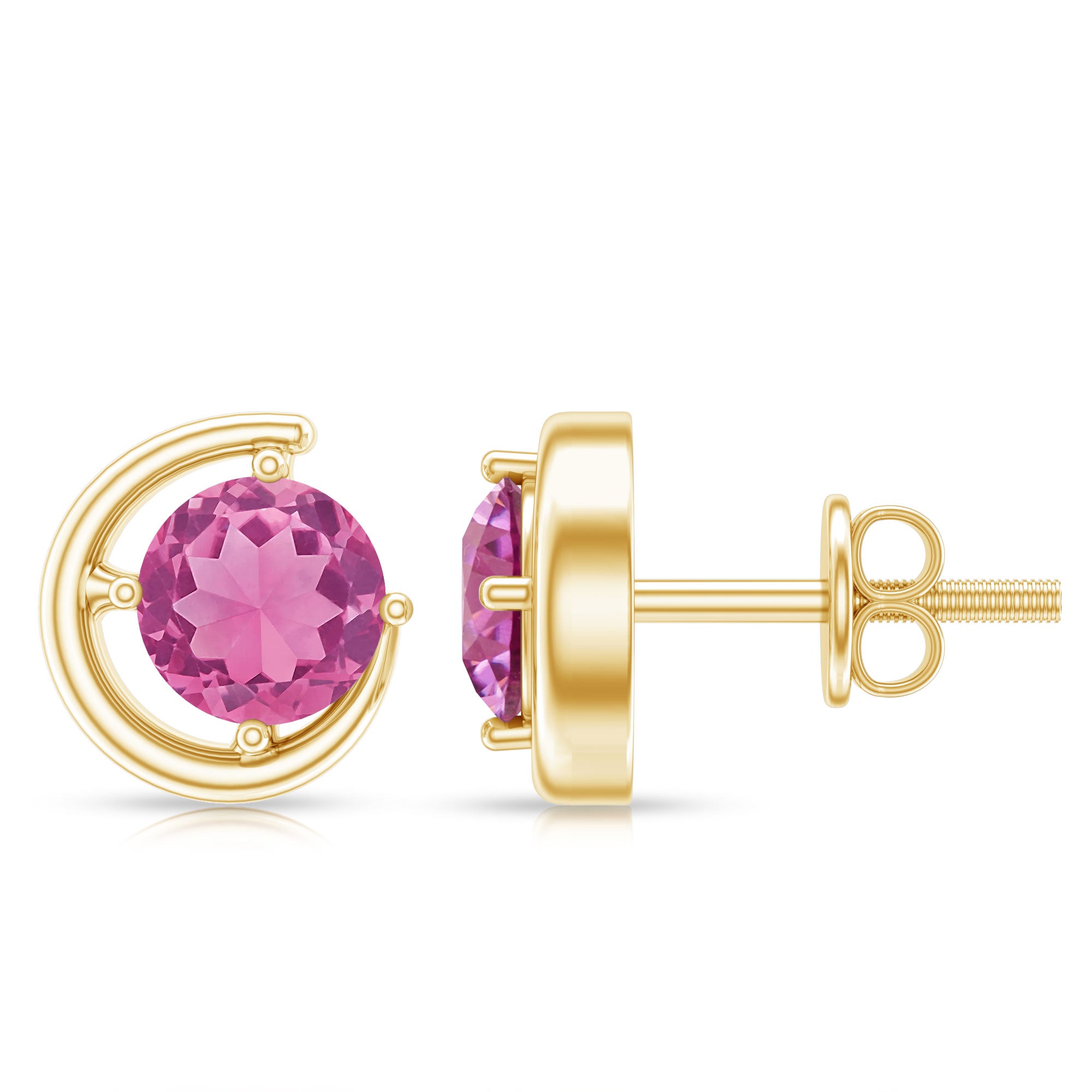 Genuine 1 Carat Pink Tourmaline Solitaire Stud Earrings AAA - Rosec Jewels