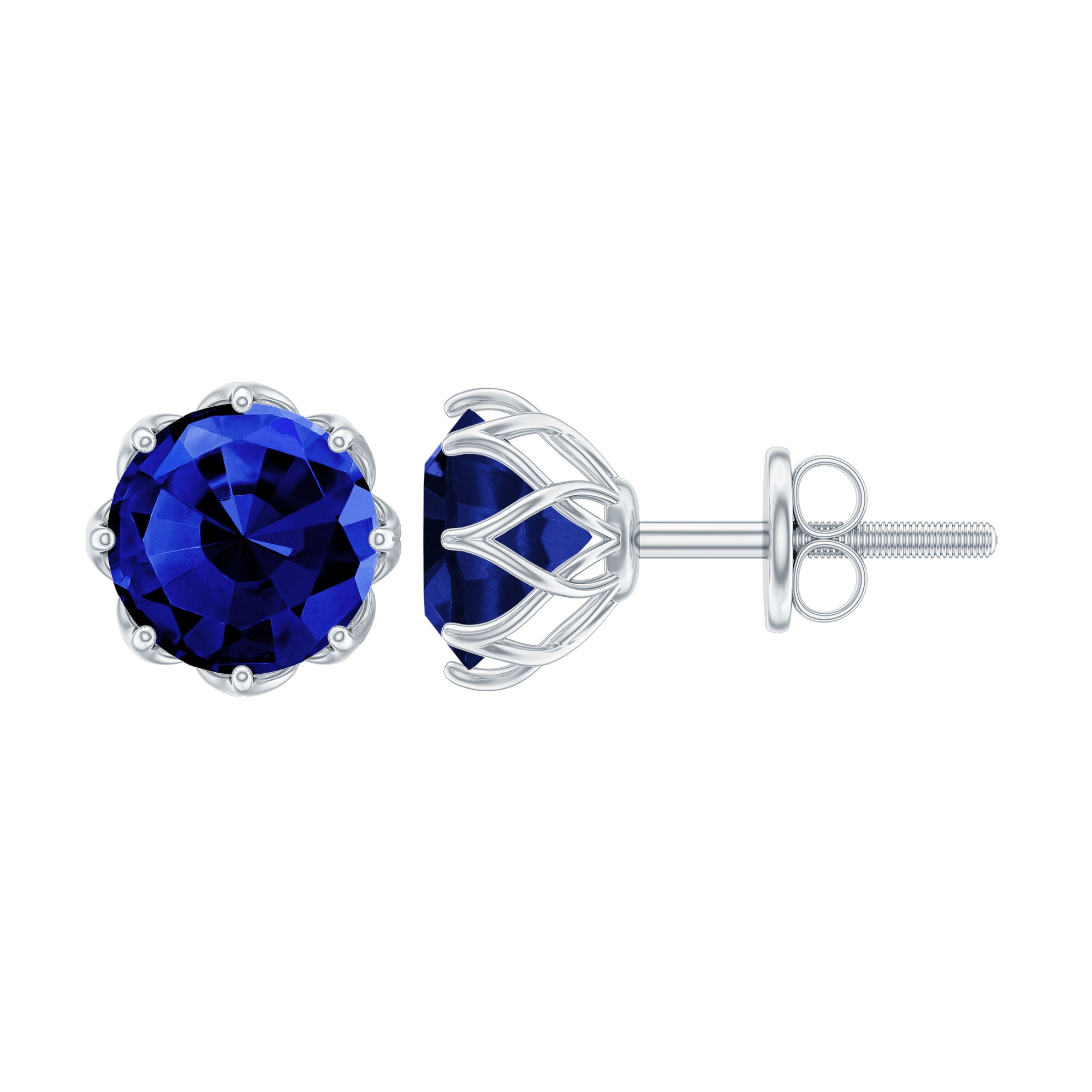 Round Lab Created Blue Sapphire Stud Earrings in Decorative Setting