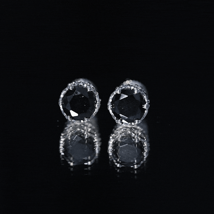 3 Carat Genuine Black Spinel Crown Stud Earrings AAA - Rosec Jewels