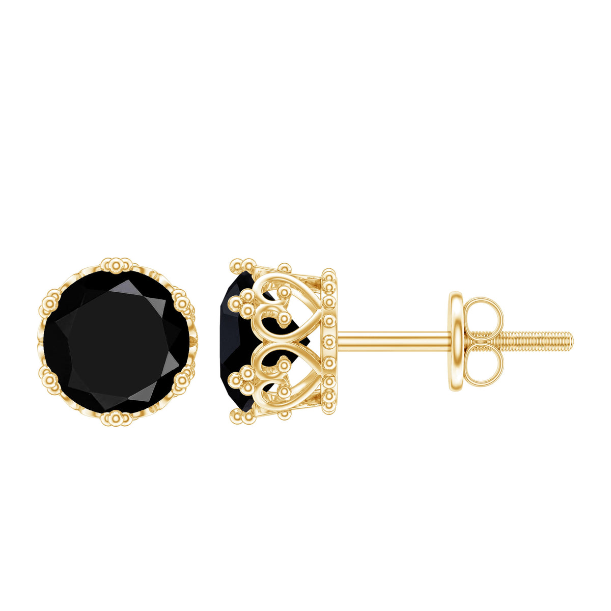 Vintage Lab Created Black Diamond Stud Earrings For Women AAAA ( Synthetic ) - Rosec Jewels