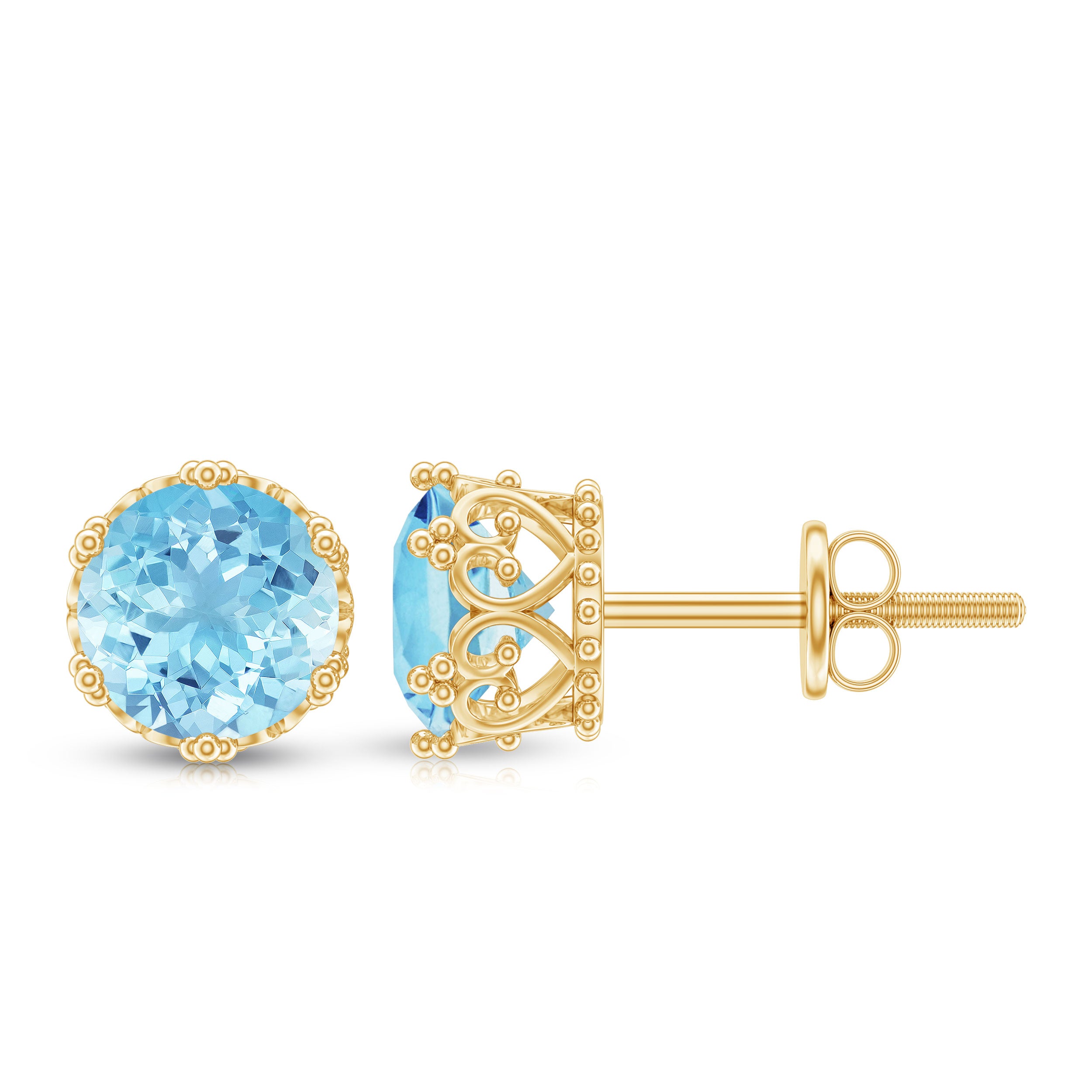 1.5 Carat Genuine Aquamarine Crown Stud Earrings AAA - Rosec Jewels