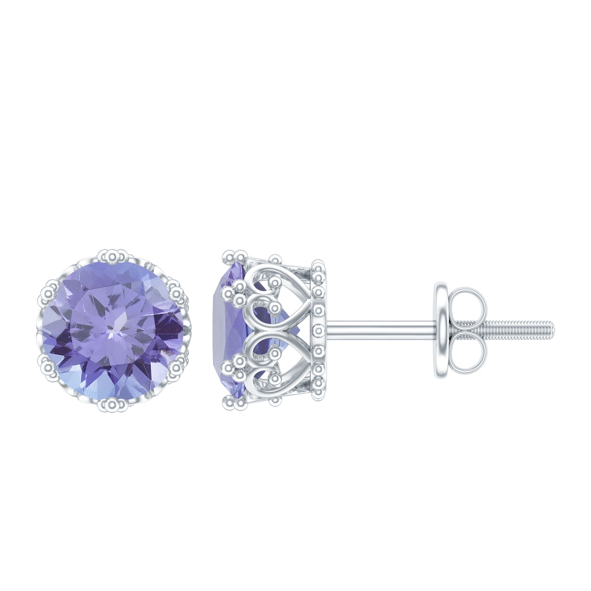 Natural 1 Carat Tanzanite Crown Stud Earrings with Screw Back AAA - Rosec Jewels