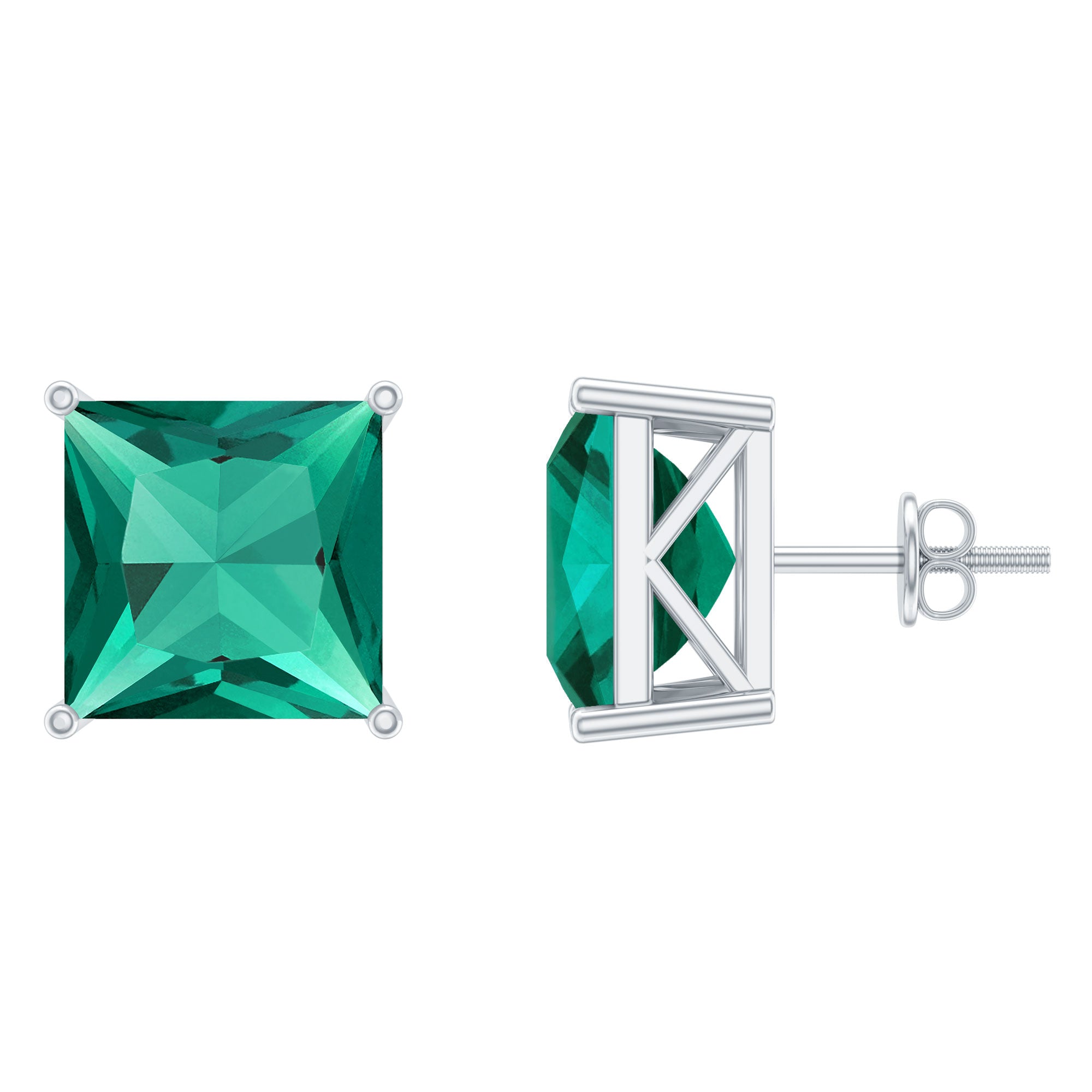 Princess Cut Lab Grown Emerald Solitaire Stud Earrings