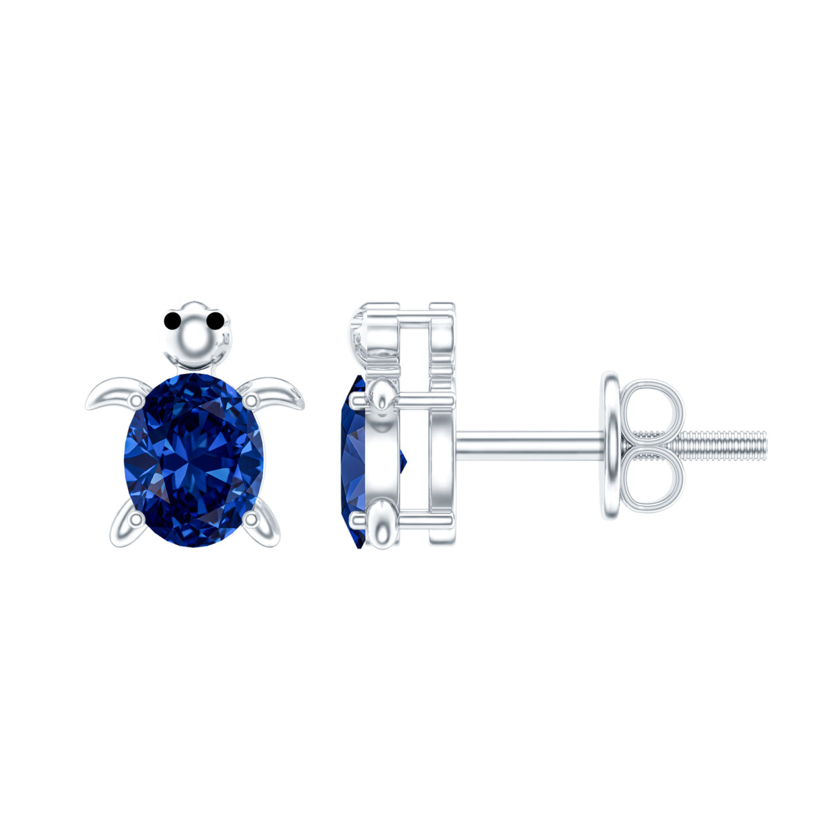 1.2 Carat Lab Created Blue Sapphire Turtle Stud Earrings AAAA - Rosec Jewels