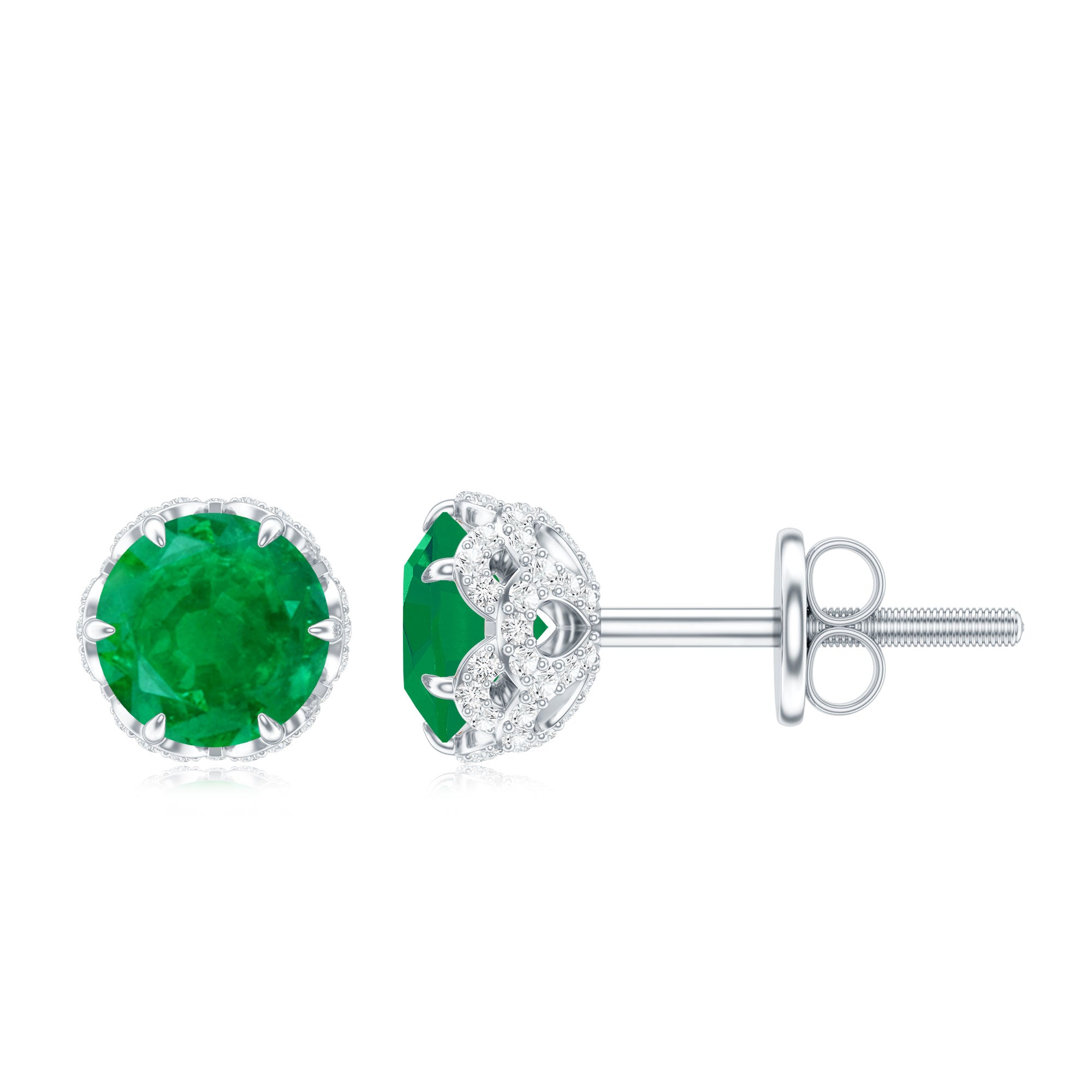 Designer Emerald Diamond Stud Earrings with Screw Back AAA - Rosec Jewels