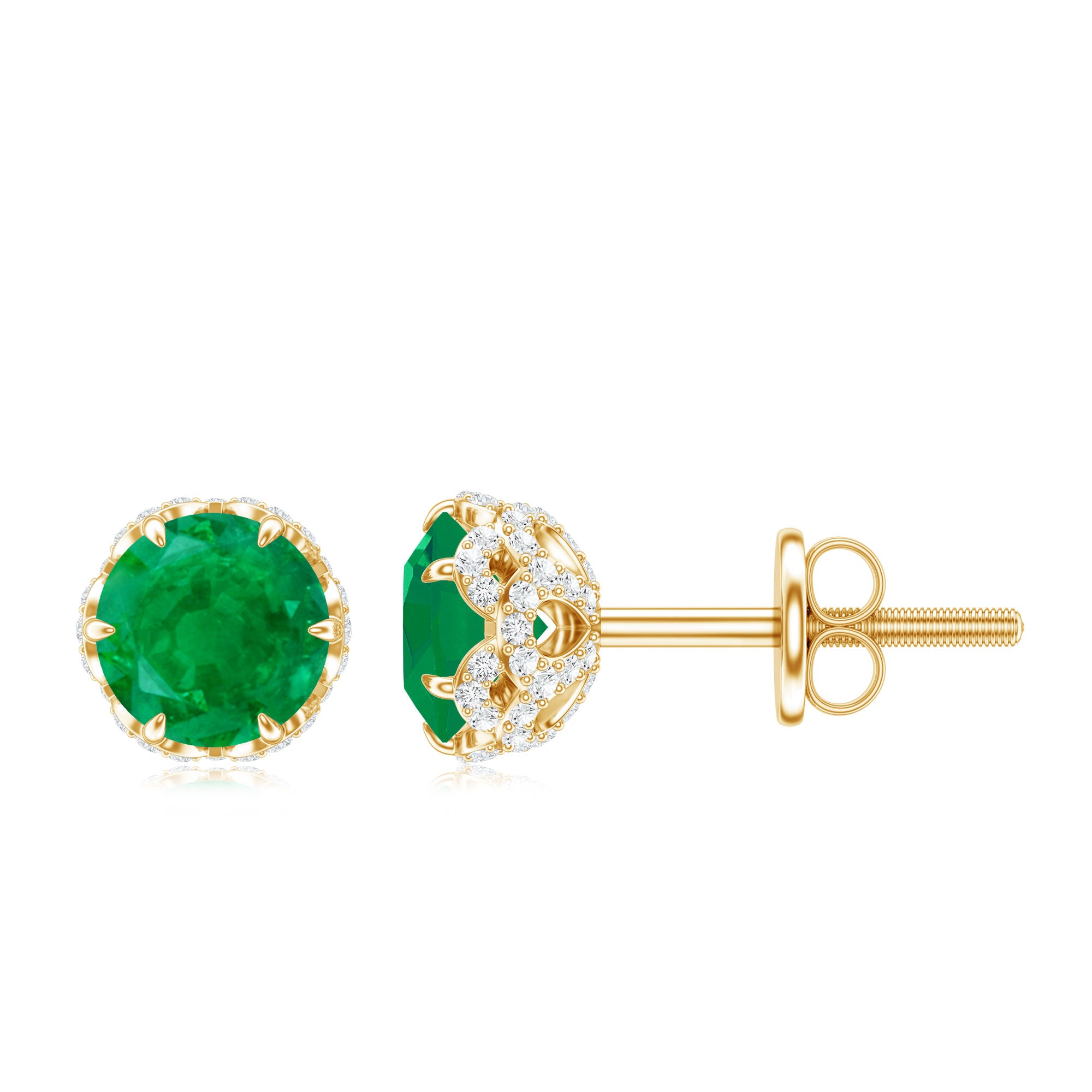 Designer Emerald Diamond Stud Earrings with Screw Back AAA - Rosec Jewels