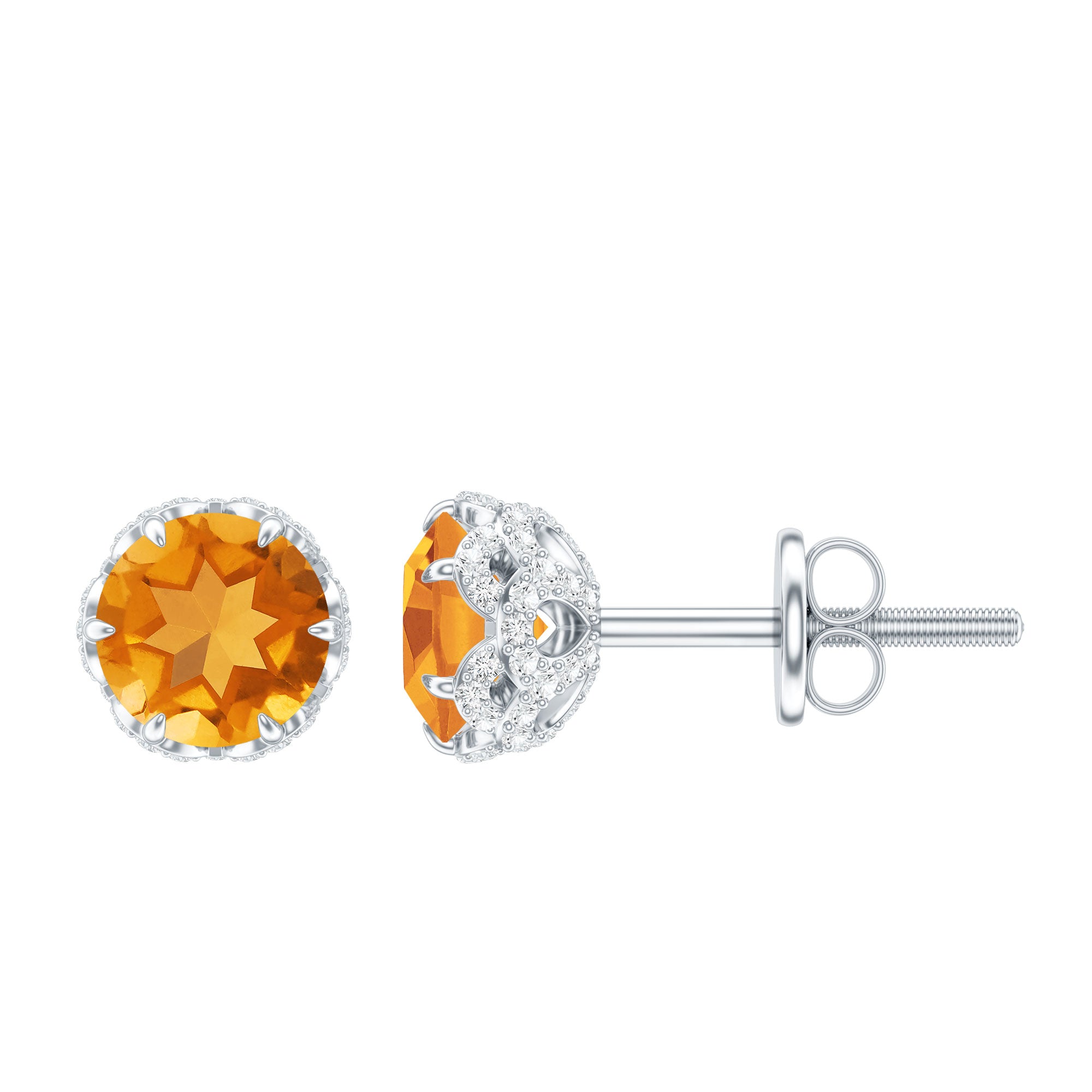 Designer Citrine Diamond Stud Earrings with Screw Back AAA - Rosec Jewels