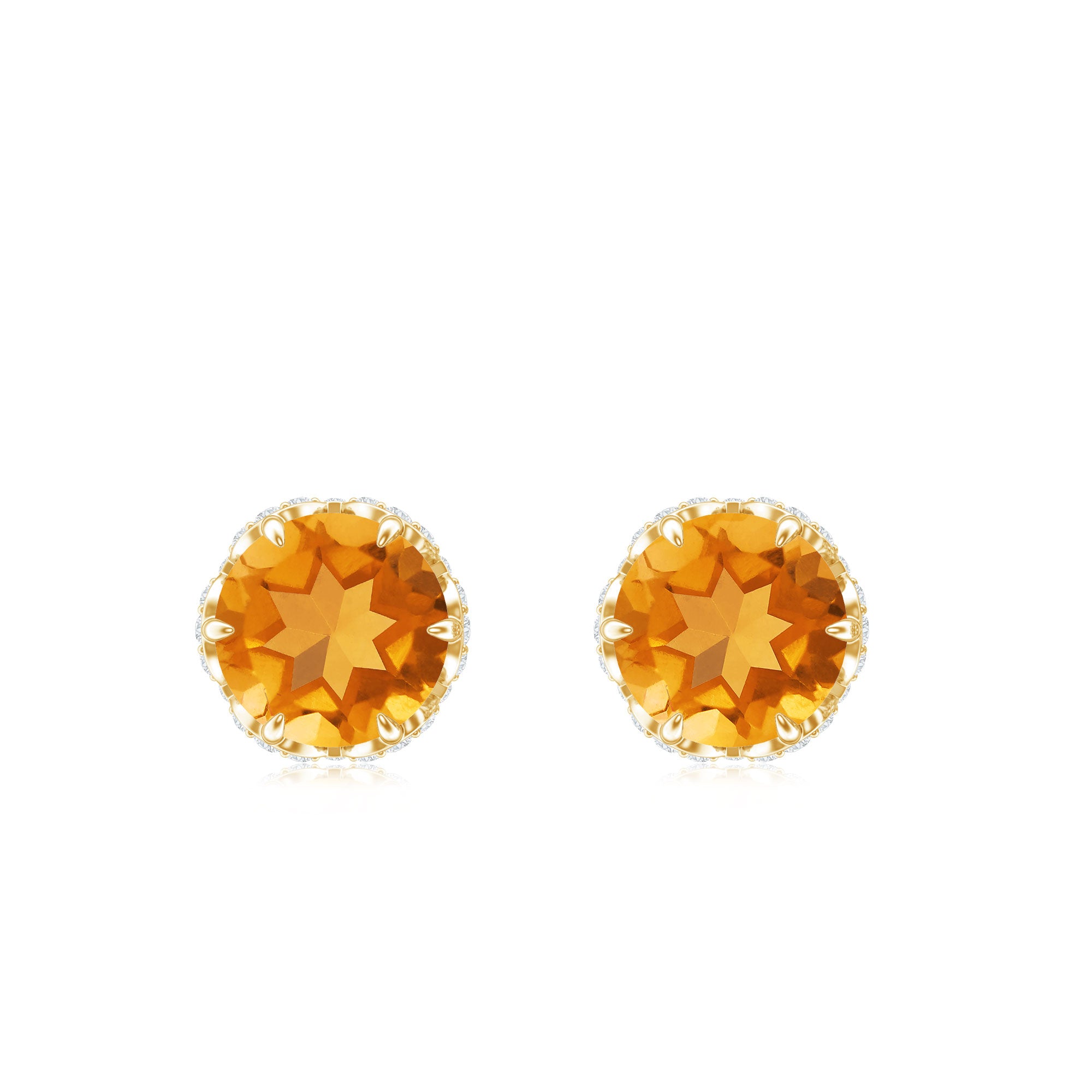 Designer Citrine Diamond Stud Earrings with Screw Back AAA - Rosec Jewels