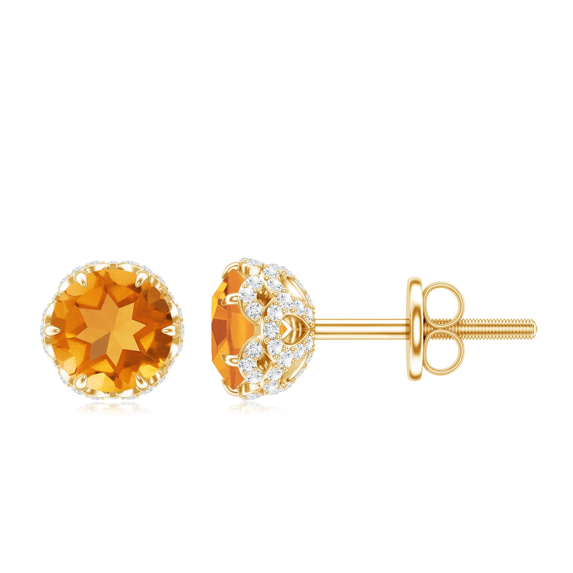 Designer Citrine Diamond Stud Earrings with Screw Back AAA - Rosec Jewels