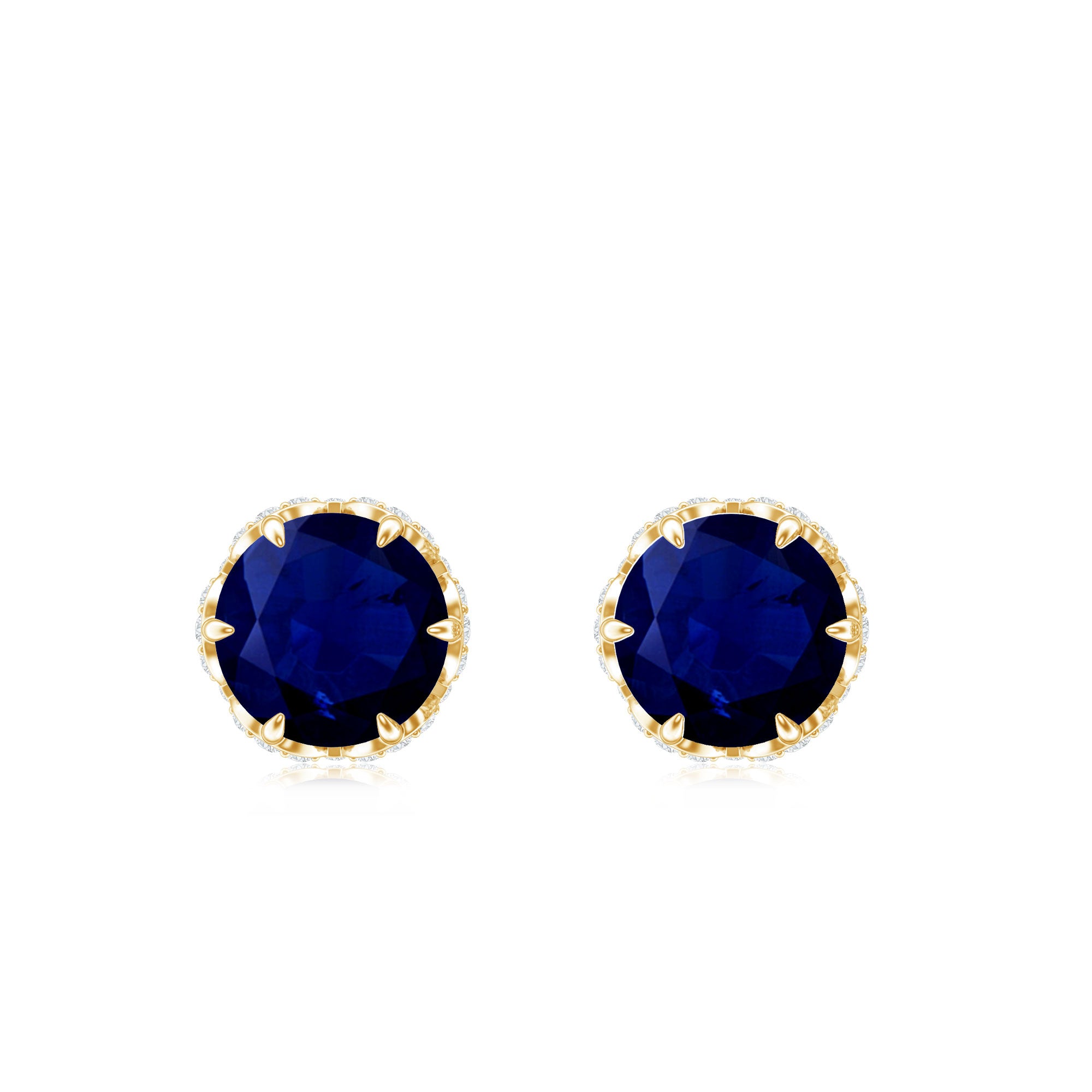 Designer Blue Sapphire Stud Earrings with Diamond AAA - Rosec Jewels