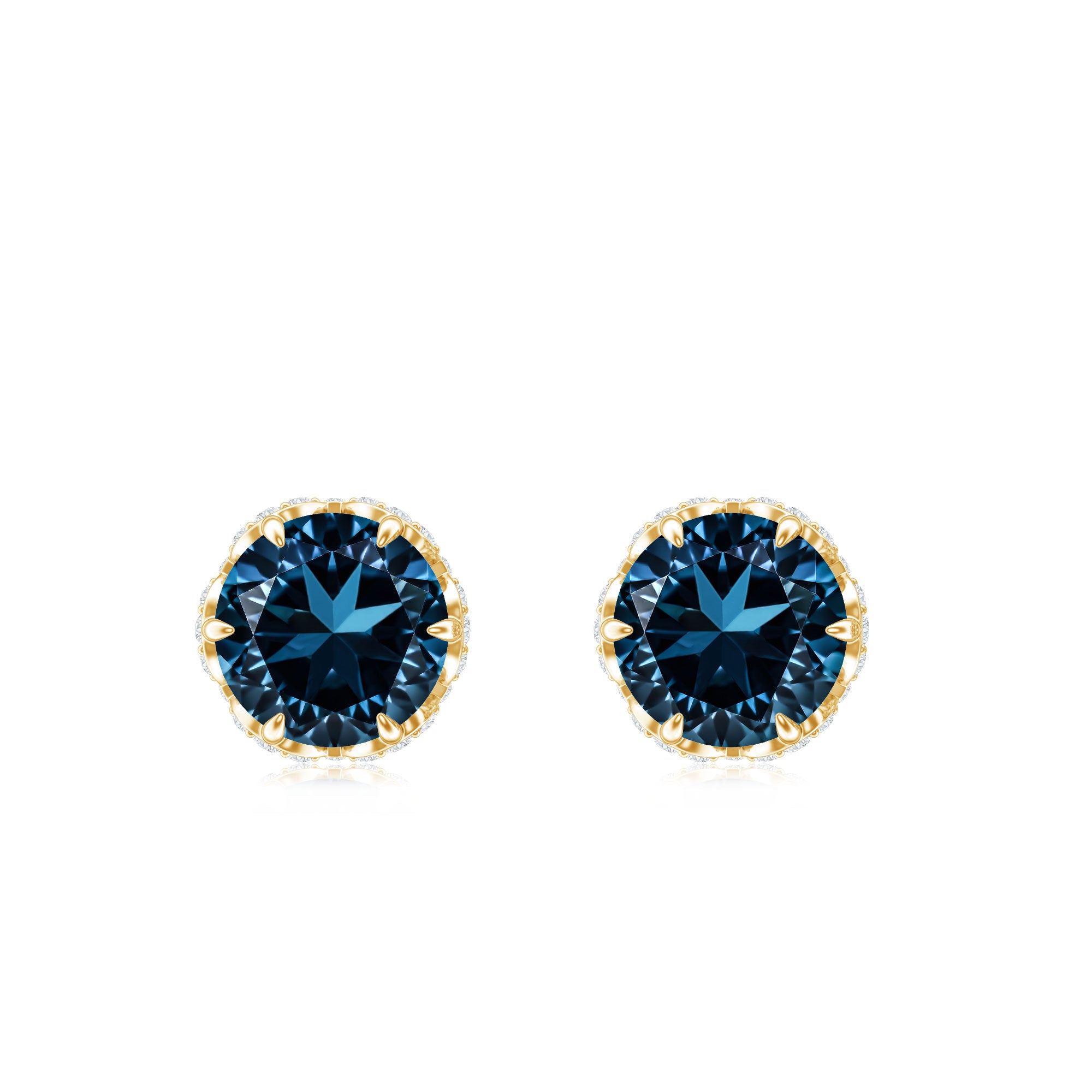 Designer London Blue Topaz Stud Earrings with Diamond AAA - Rosec Jewels