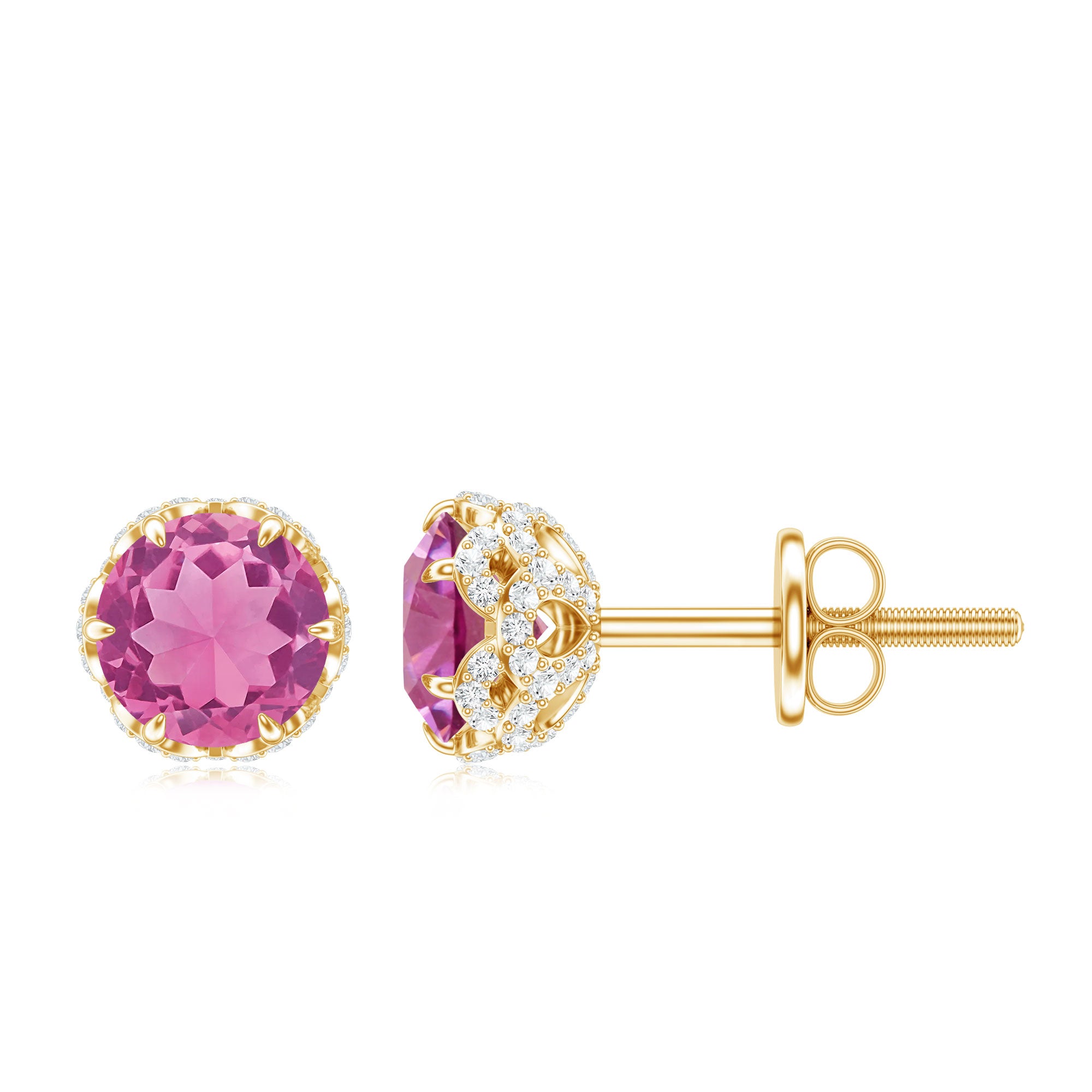 Designer 0.9 Carat Pink Tourmaline Stud Earrings with Diamond AAA - Rosec Jewels