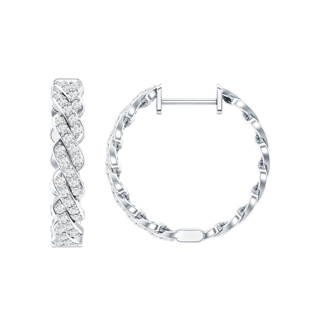 Natural Diamond Twisted Hoop Earrings with Certificate Natural - ( HI-SI ) - Rosec Jewels