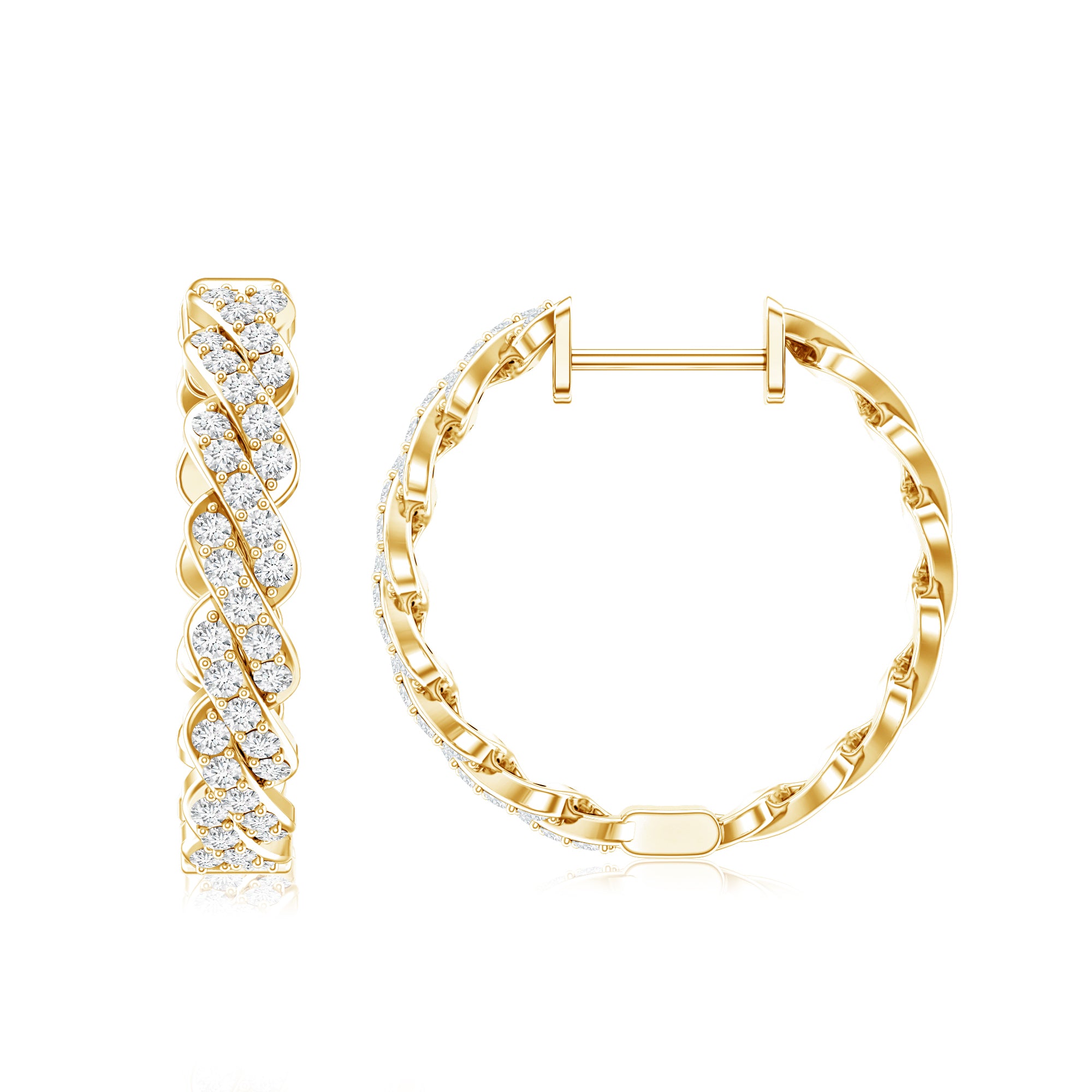 Natural Diamond Twisted Hoop Earrings with Certificate Natural - ( HI-SI ) - Rosec Jewels
