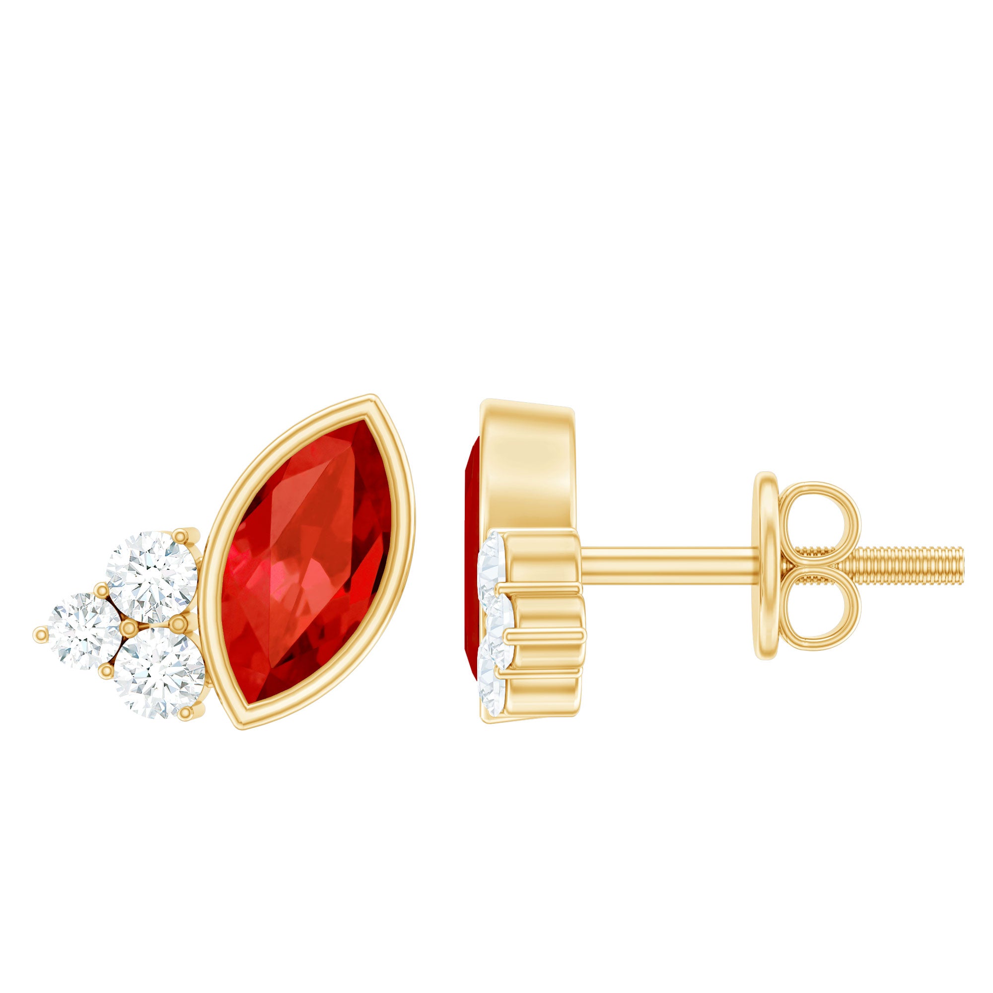 Rosec Jewels-Certified Genuine Fire Opal Stud Earrings with Diamond