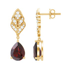 Rosec Jewels-Genuine Garnet Teardrop Earrings with Diamond Leaf Design