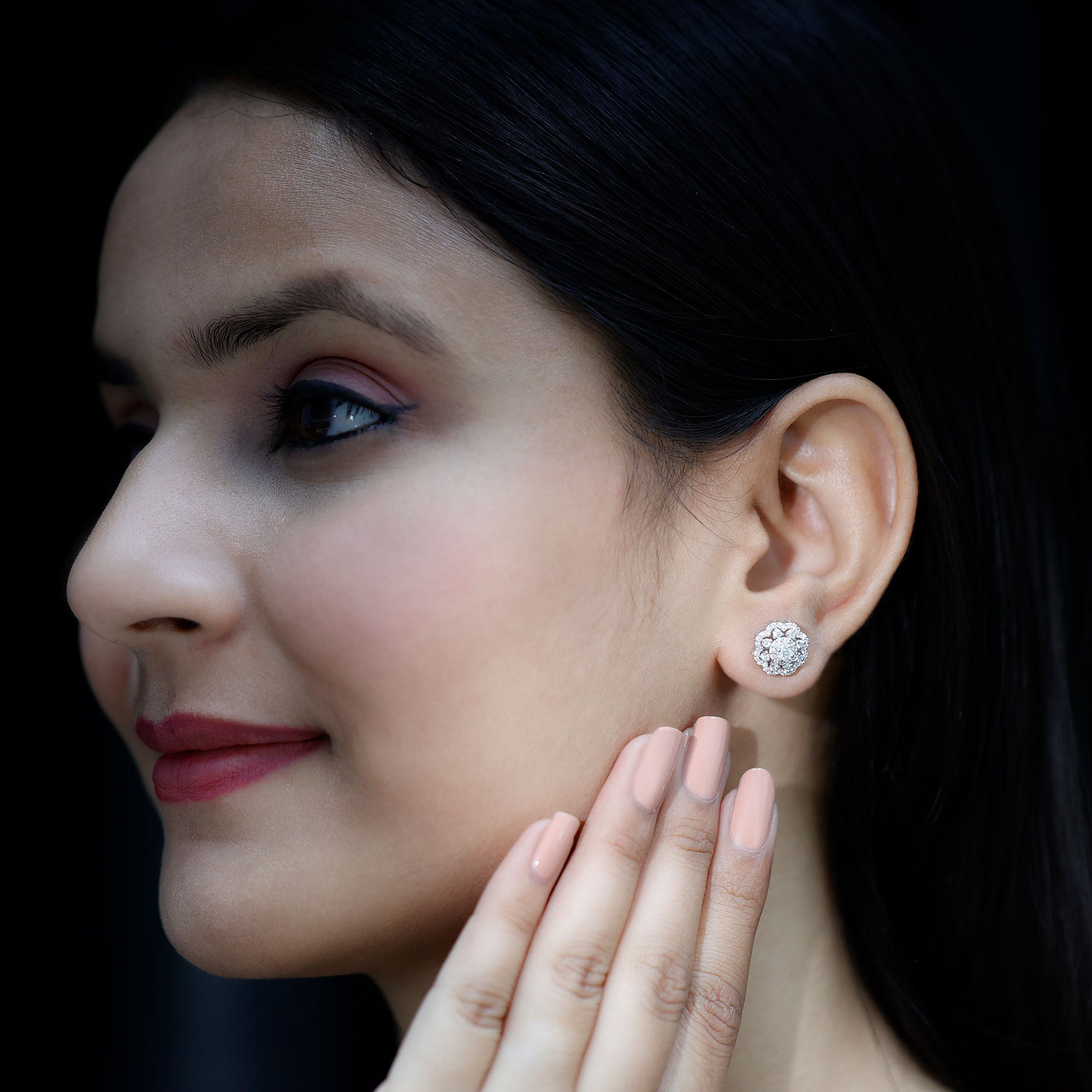 Rosec Jewels-Certified Lab Grown Diamond Flower Bridal Stud Earrings