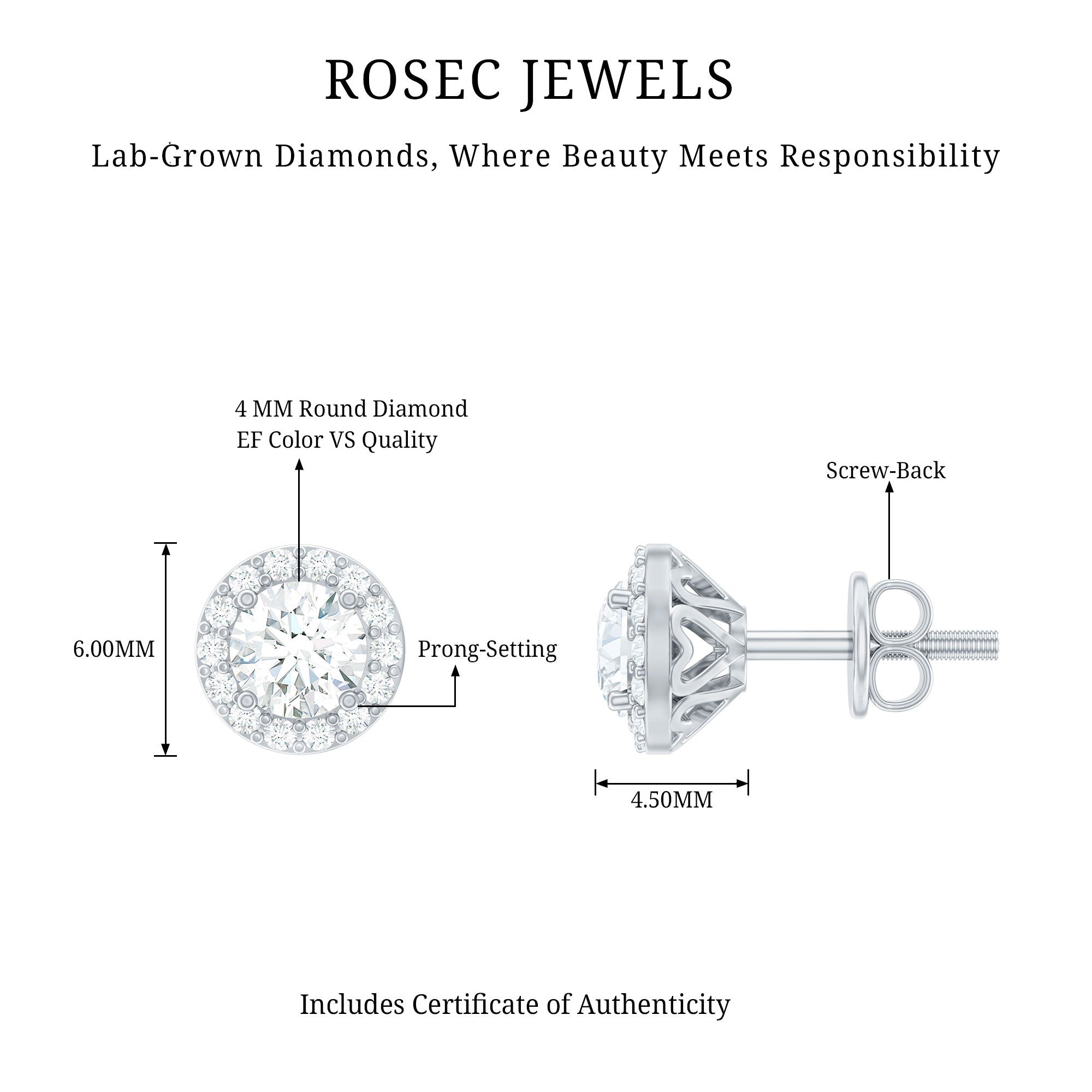 Rosec Jewels-Certified Lab Created Diamond Halo Stud Earrings