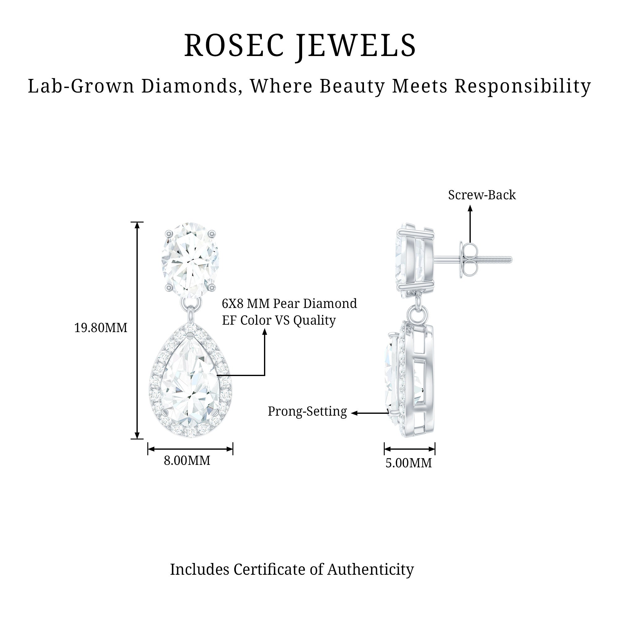Rosec Jewels-Dangling Lab Grown Diamond Bridal Earrings