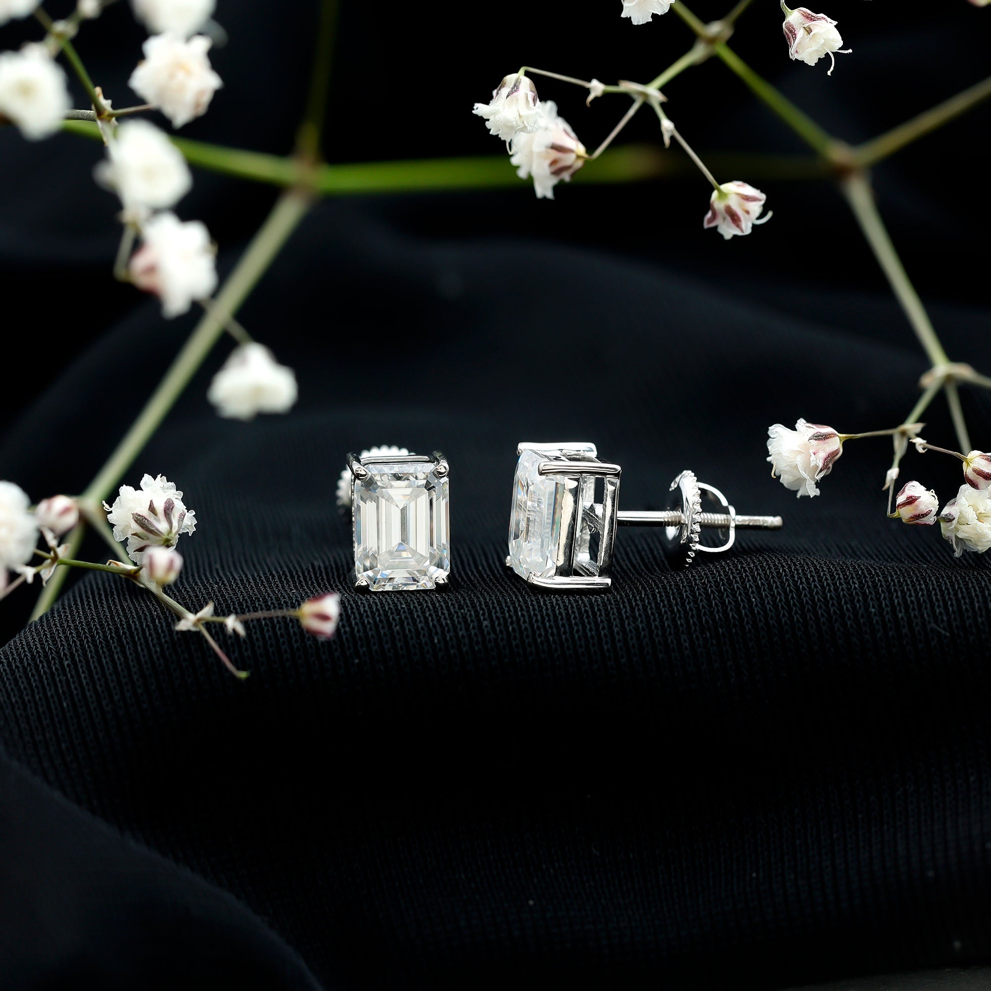 Rosec Jewels-Emerald Cut Lab Created Diamond Stud Earrings