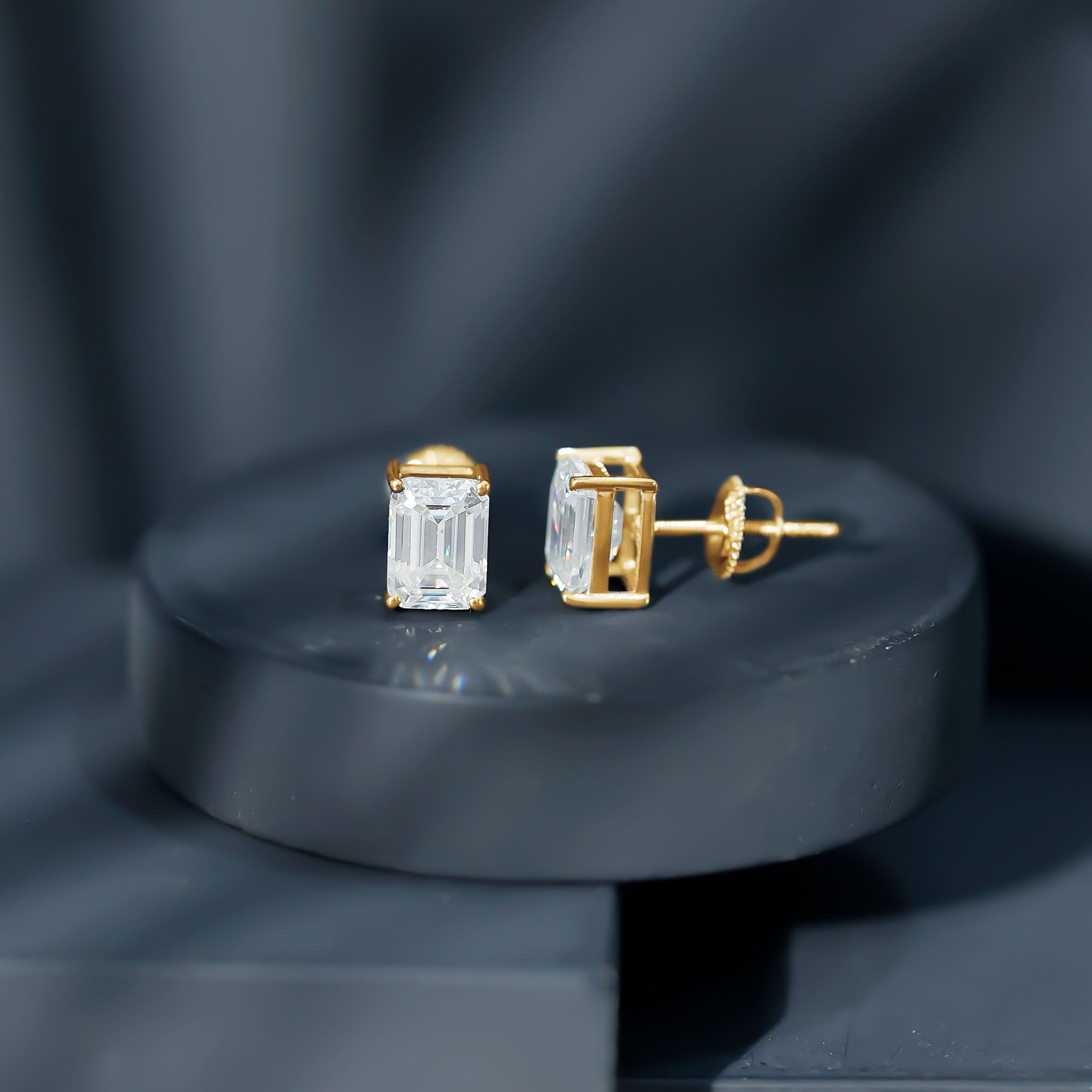 Rosec Jewels-Emerald Cut Lab Created Diamond Stud Earrings