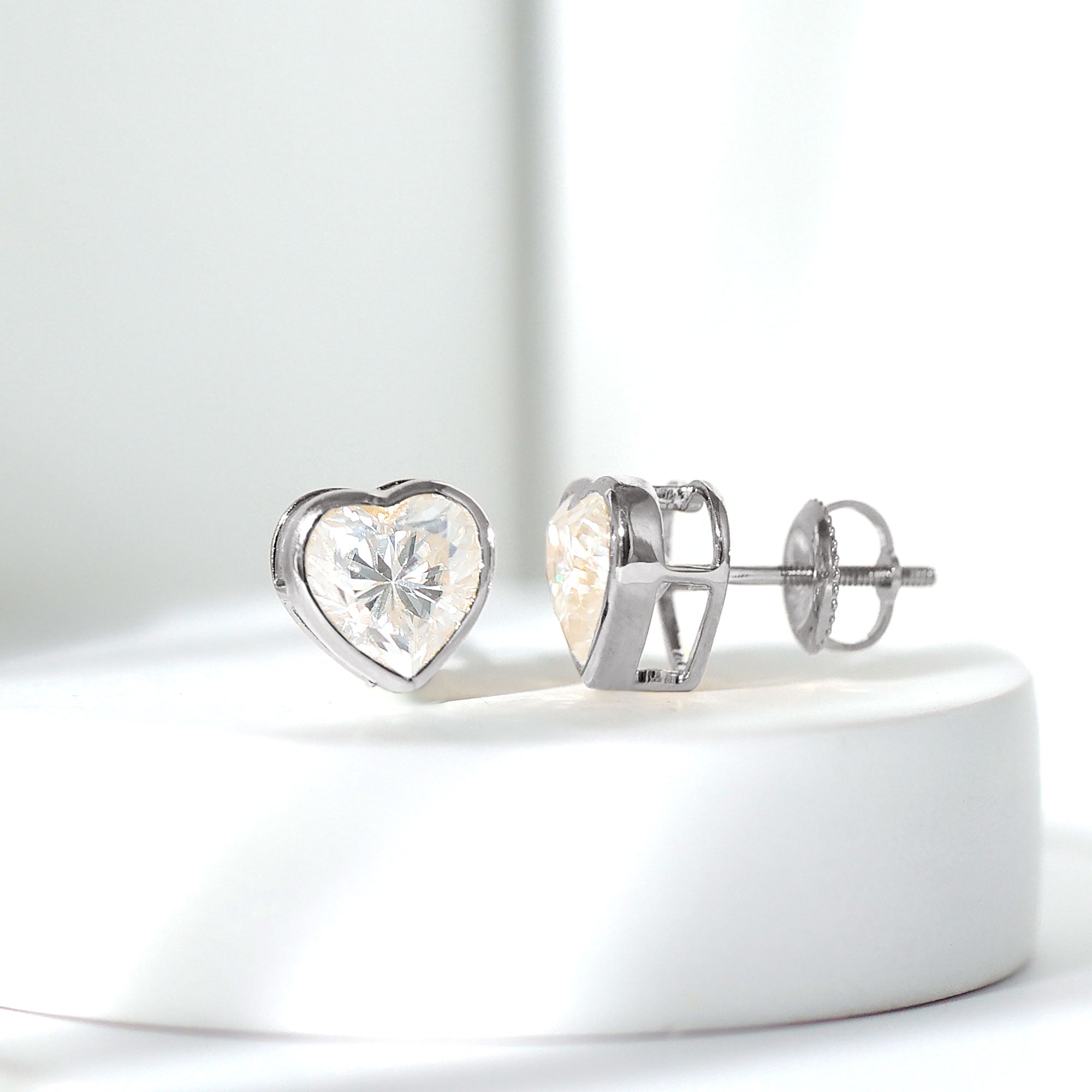 Rosec Jewels-Certified Bezel Set 7mm Lab Grown Diamond Heart Earrings