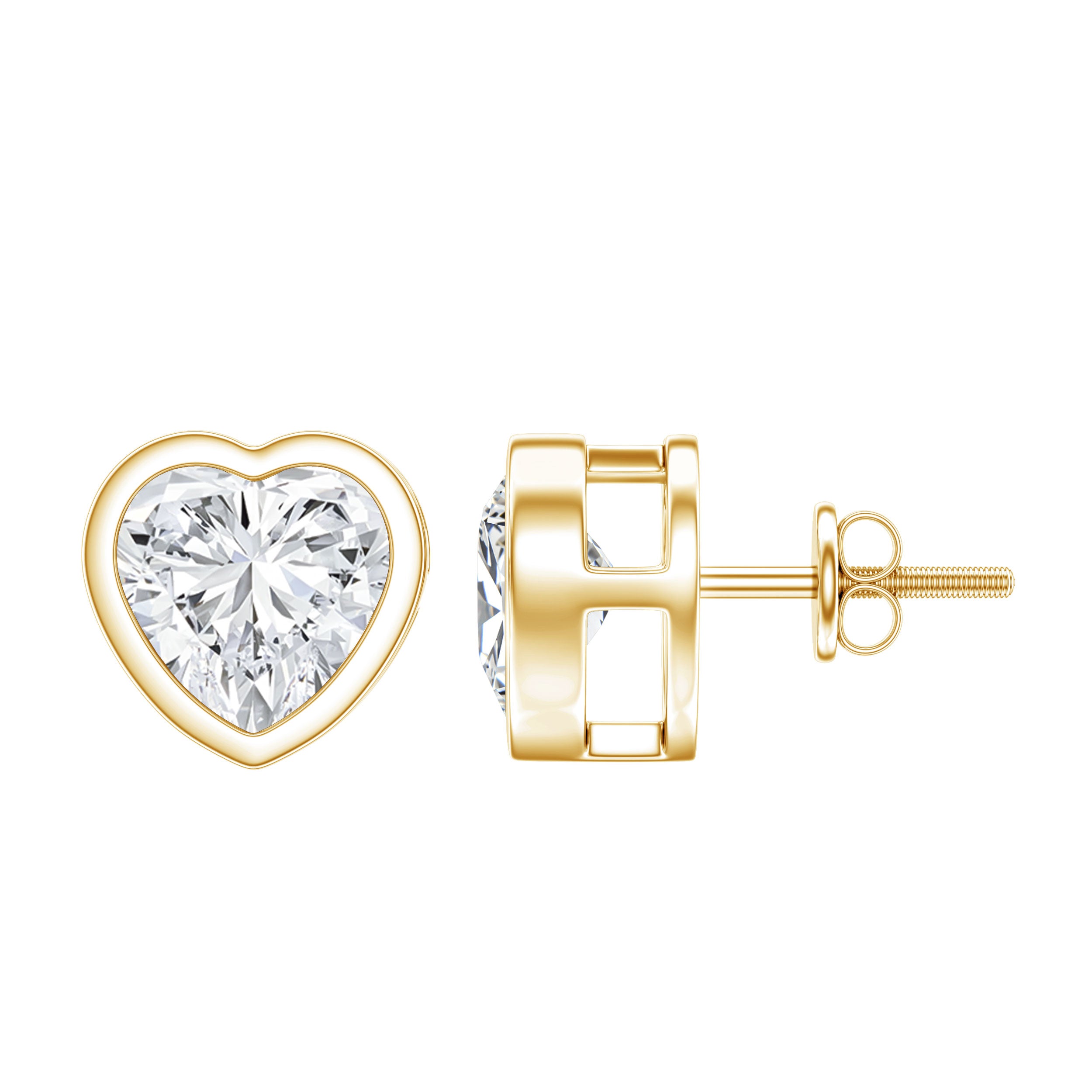 Certified Bezel Set 7mm Lab Grown Diamond Heart Earrings Lab - ( EF-VS ) - Rosec Jewels